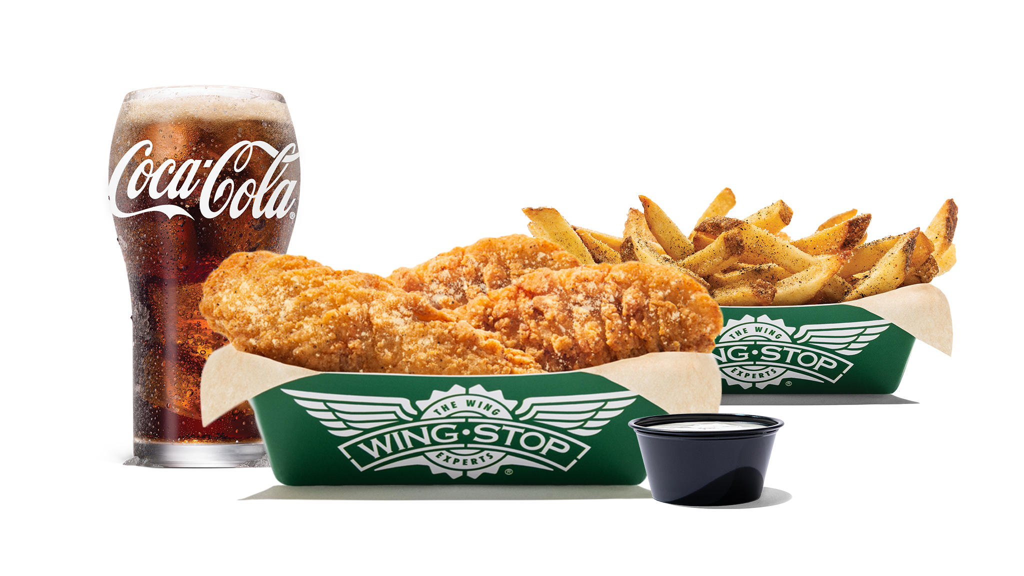 3 of our Crispy Tenders in 1 flavor, regular fries or veggie sticks, 1 dip and a 20 oz drink