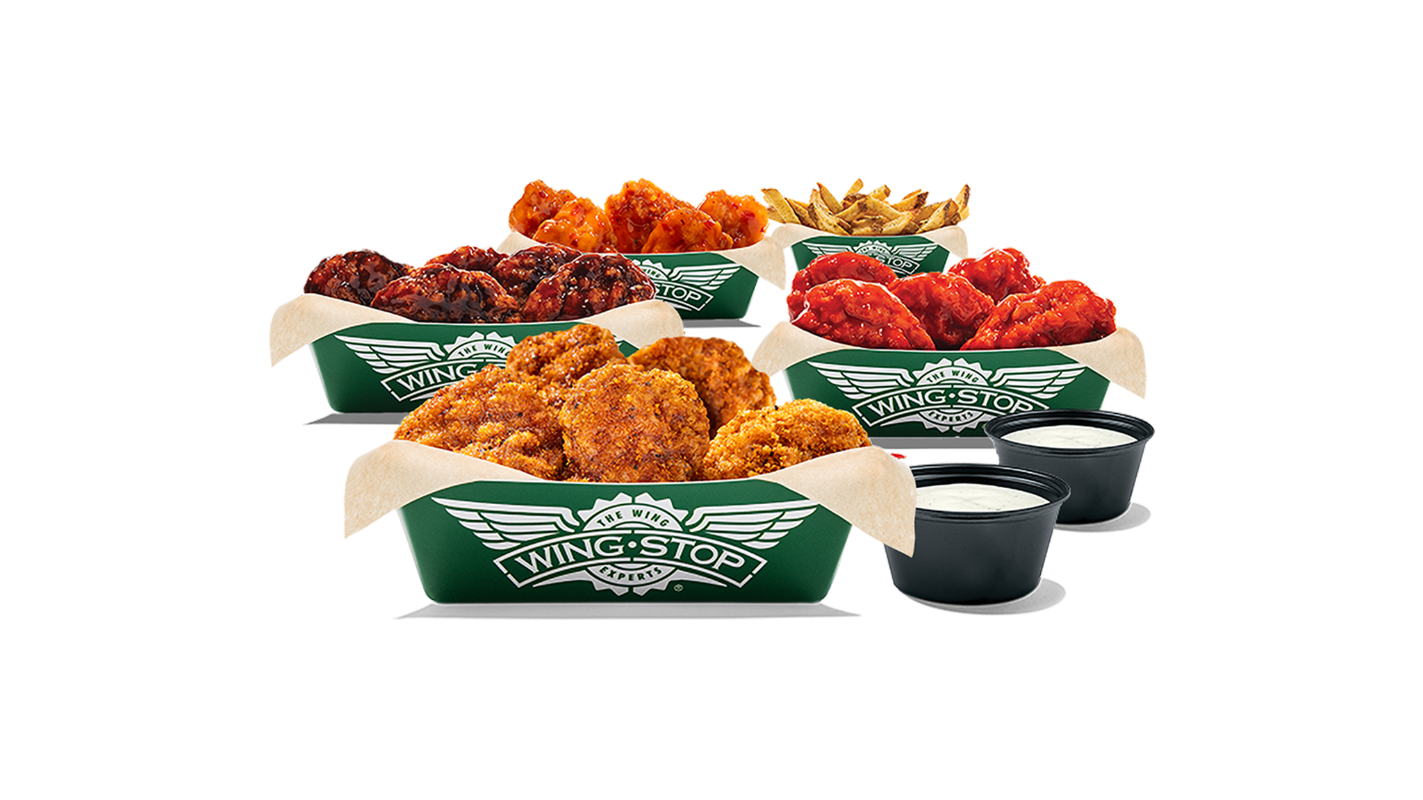 Comes with 20 Boneless Wings in your choice of 4 flavors, with a large fry and 2 dips. Feeds 4